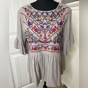 Umgee Embroidered Baby Doll Style Gauze Top